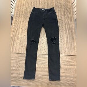 Black Distressed Levi High Rise Skinny Jeans